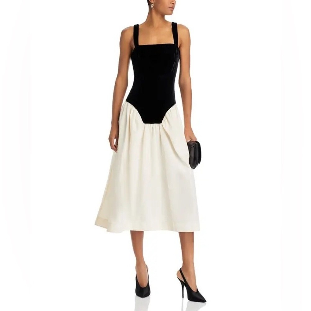 RHODE Georgina Color Block MIDI Dress US 2 Black Velvet Cream - Picture 14 of 14